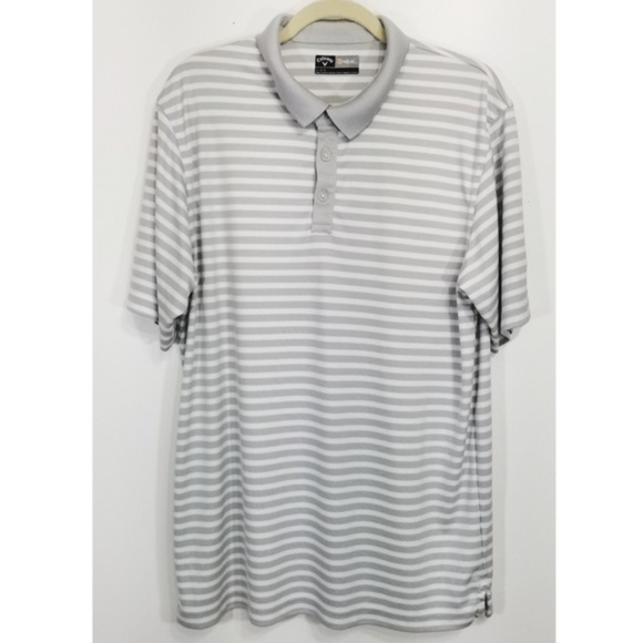 Callaway Gray White Striped Opti-Dri Polo Shirt - Picture 1 of 7